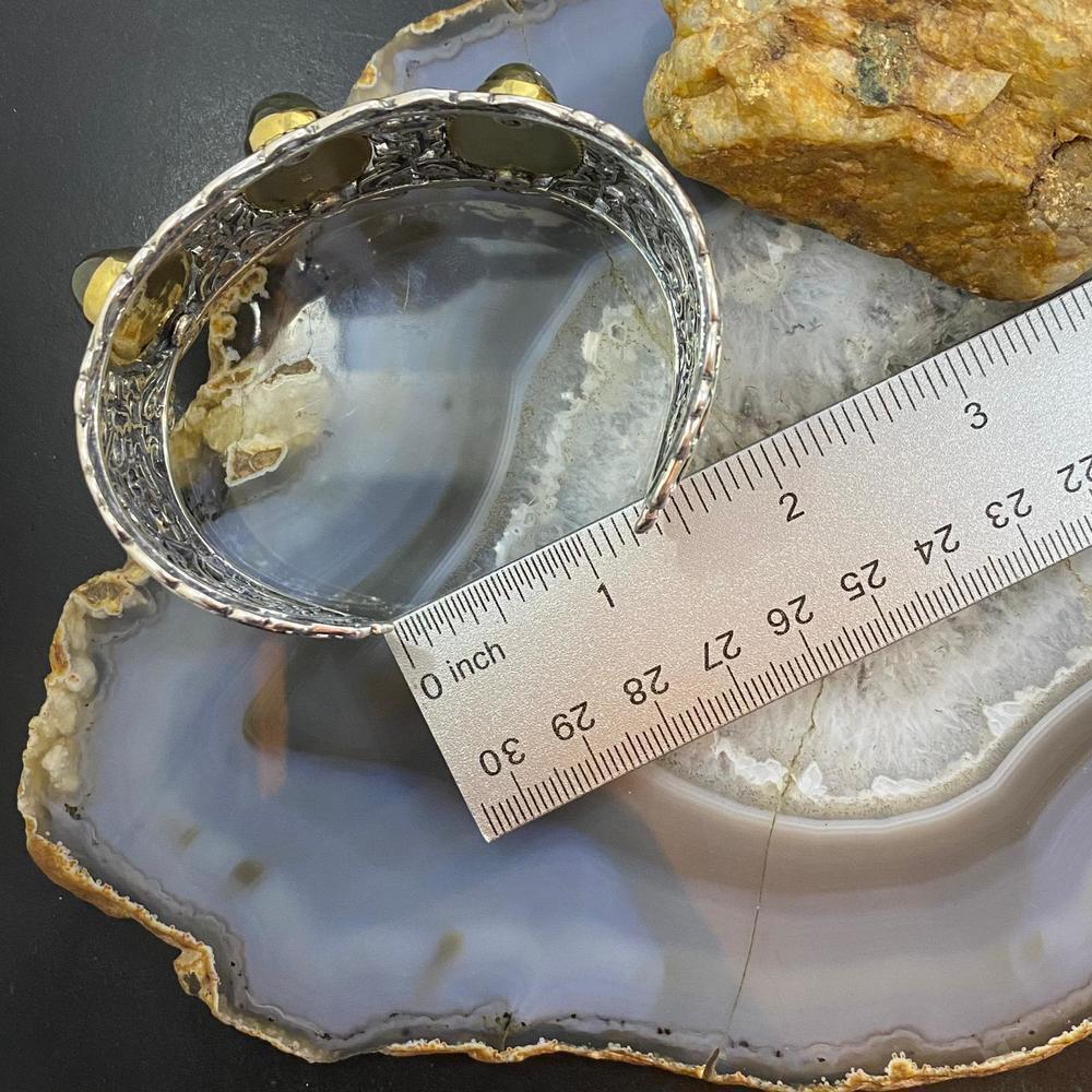 Carolyn Pollack Sterling Silver & Brass 3 Oval Labradorite Decorated Bracelet - Picture 8 of 10